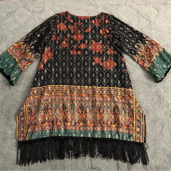 Limelight Pakistan Kurta Top Cotton Self Print Fringe Border Size M Black/Multi - Picture 11 of 12